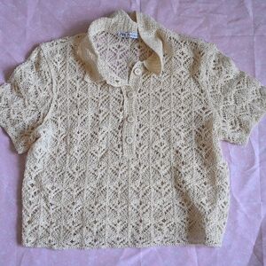 Zara Crochet Polo Shirt Top – Size L 🤍